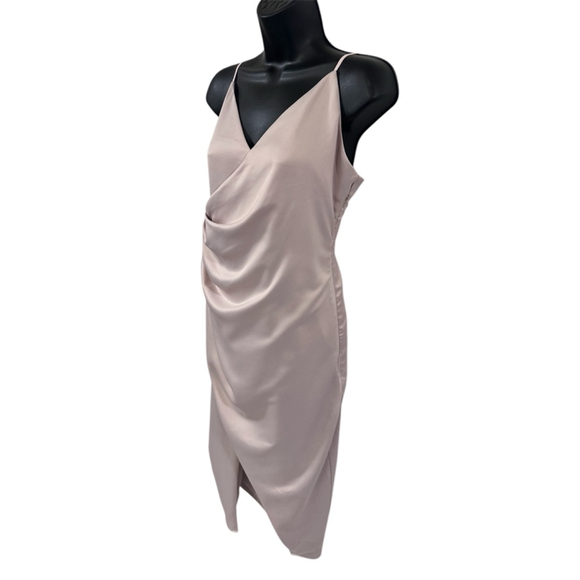 Aritzia Babaton Midi Satin Slit Dress, Size 8, Blush Pink / Pearl - Picture 3 of 10